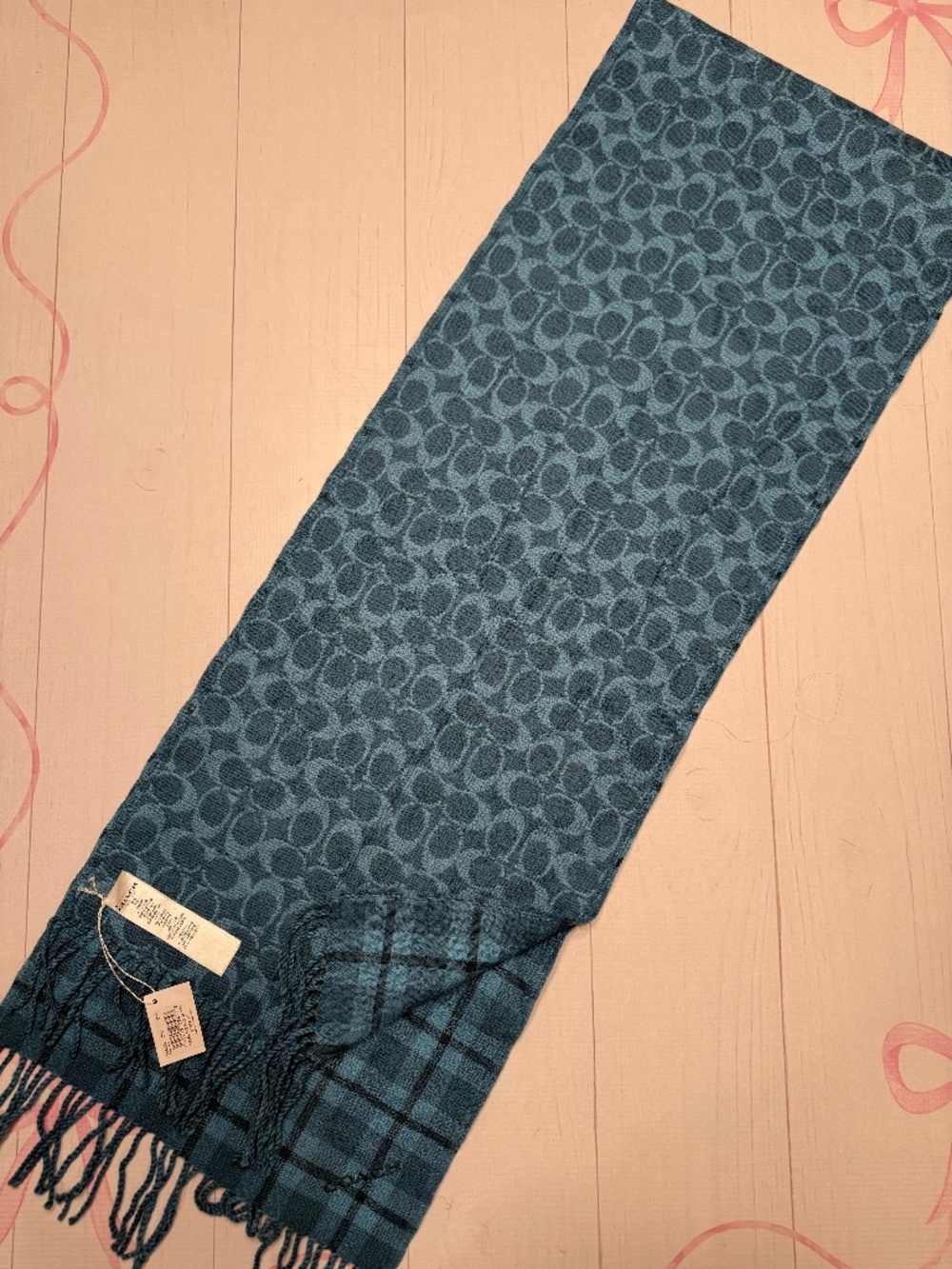 NWT Coach Reversible Blue Signature C/Plaid Scarf